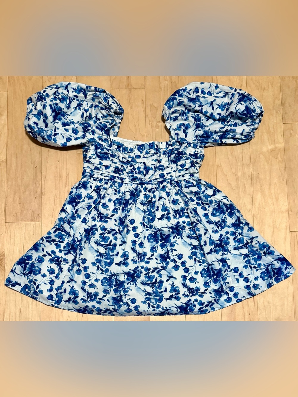 Abercrombie & Fitch Emerson Poplin Puff Sleeve Mini Dress Blue Floral Women’s LP